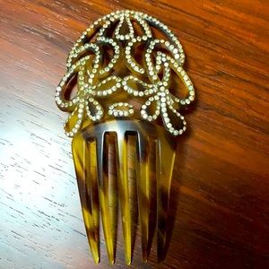Antique Rhinestone Faux Tortoise Lucite Hair Comb